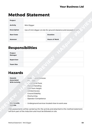 method statement for mini digger|Mini Digger Method Statement Template .